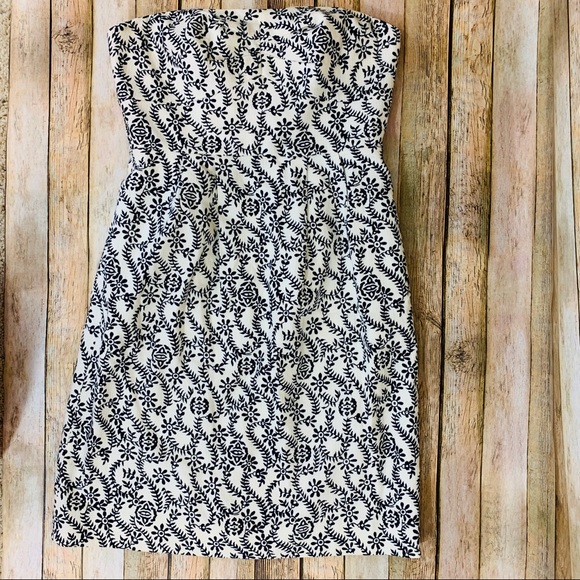 J. Crew Dresses & Skirts - J Crew Black & Cream printed strapless dress sz 4